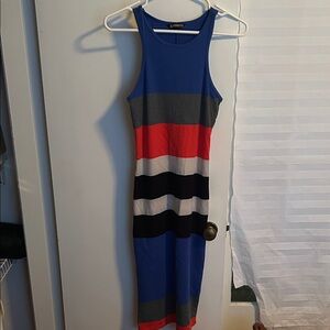 Express Blue and Red Striped Midi Dress